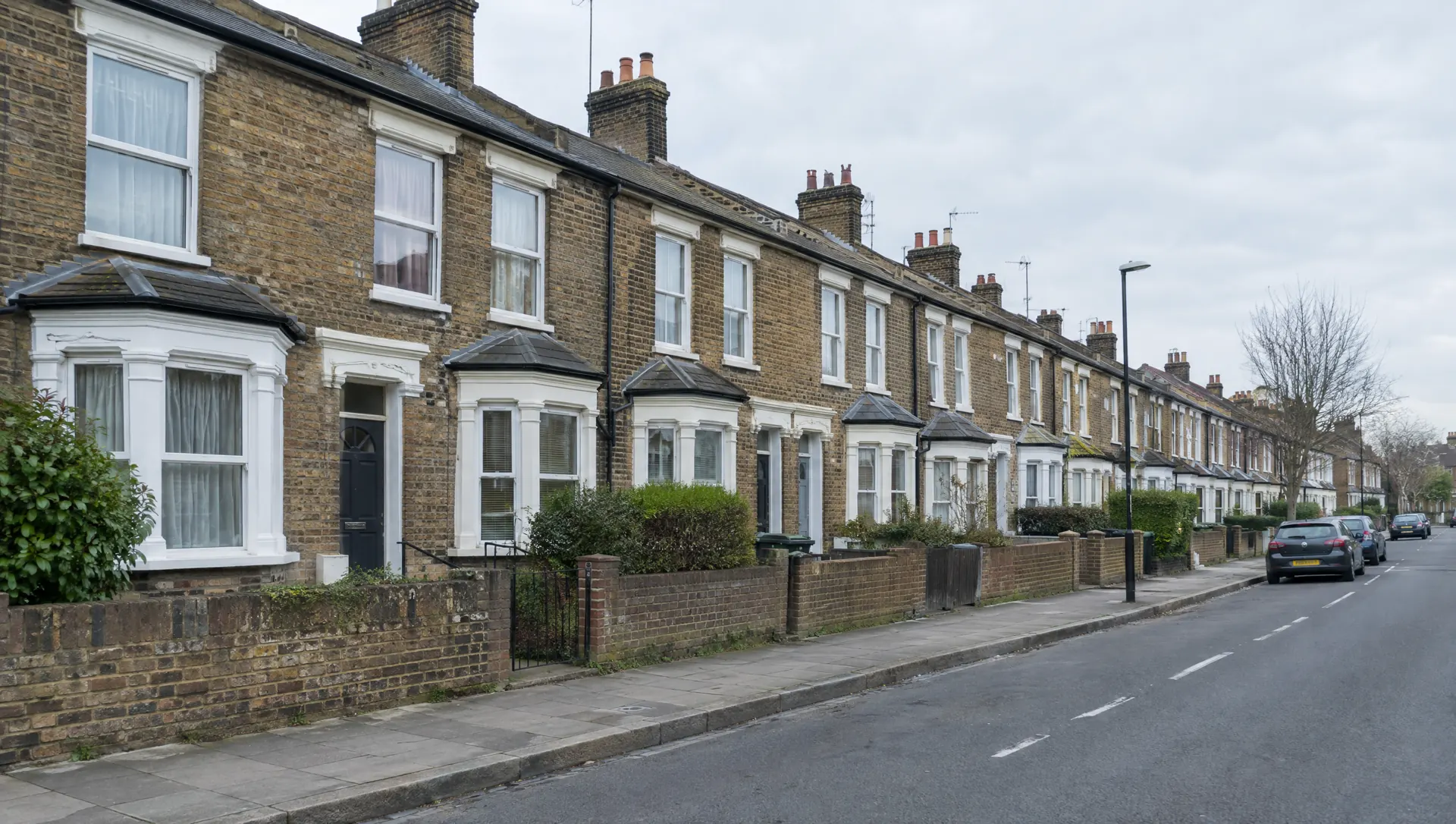 A residential street of London terraced houses